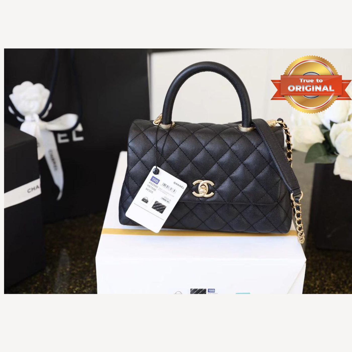[True-to-ORIGINAL] Chanel Coco With Top Handle Bag Black For Women 9.4in/24cm